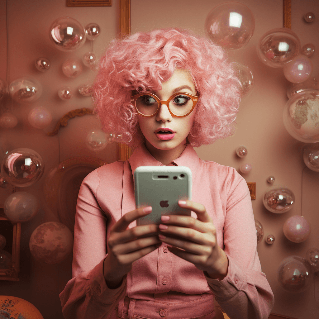 pink girl on phone suprised